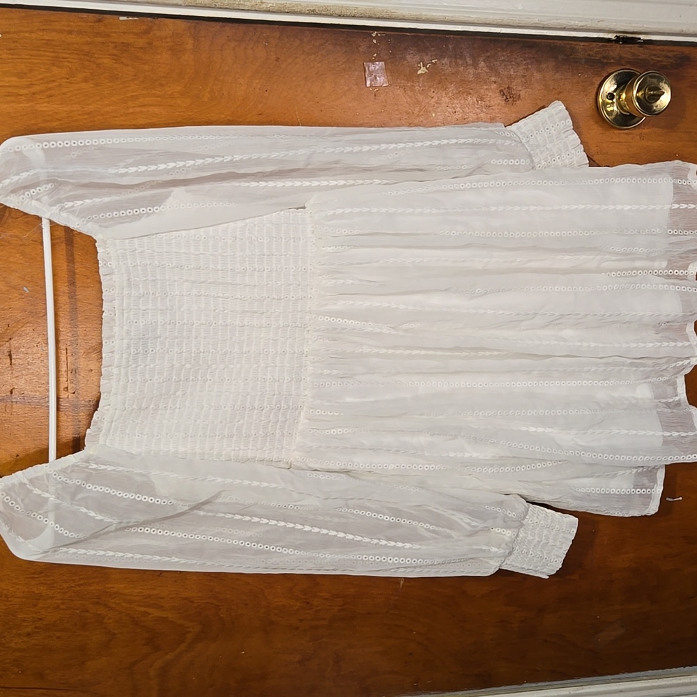 Crystal Doll White Smocked Dress XS Sheer Puff Sleeve Square Neck Cottagecore